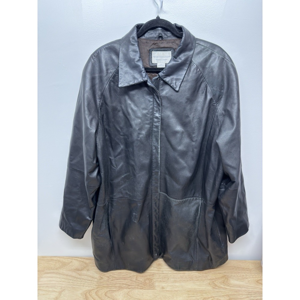 Vintage Worthington Genuine Leather Lambskin Women's Jacket Coat Black‎ 1X #37